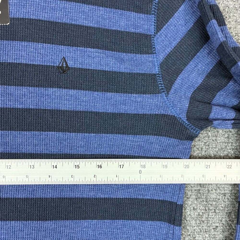 Volcom Mens Blue Striped Waffle Knit Thermal Long Sleeve Shirt Large New - Picture 4 of 8